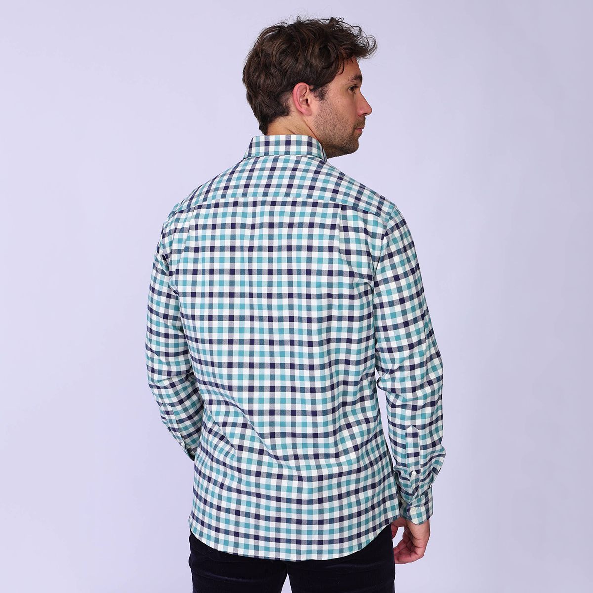 Chemise à carreaux Heland bleu petrole, MISE AU GREEN