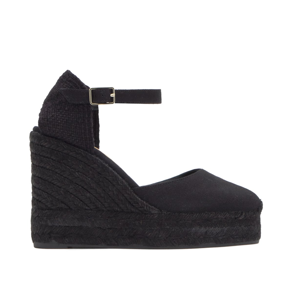 Espadrilles compensées à bride cheville et talon tressé CAROL EXTRA PLATFORM noir, CASTANER