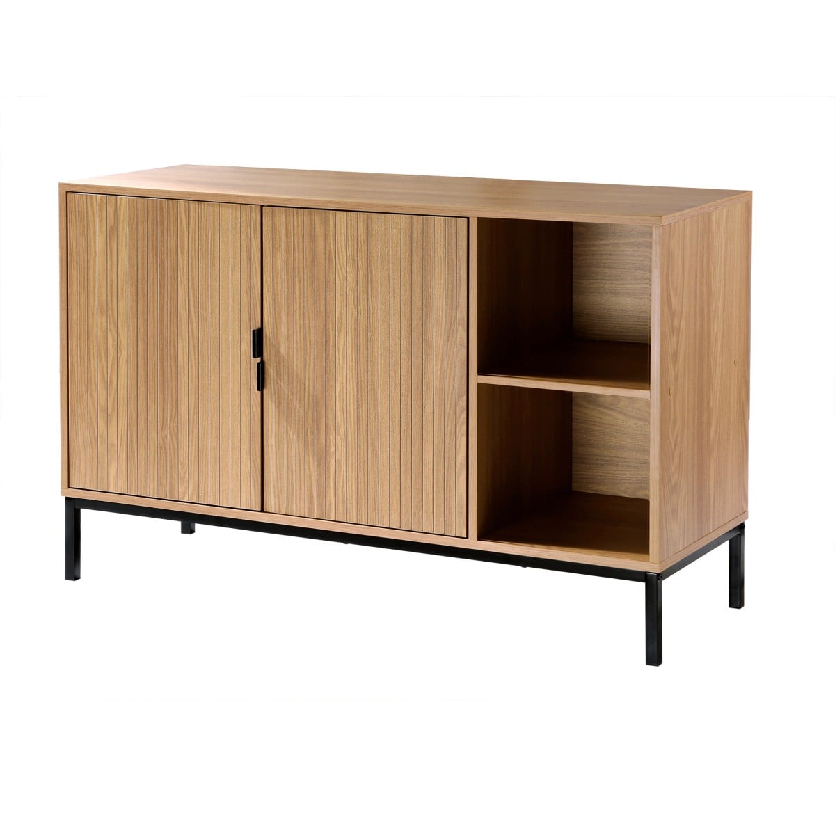 Buffet 2 portes 2 niches ouvertes effet bois rainuré L110 cm - TARA bois clair, CALICOSY