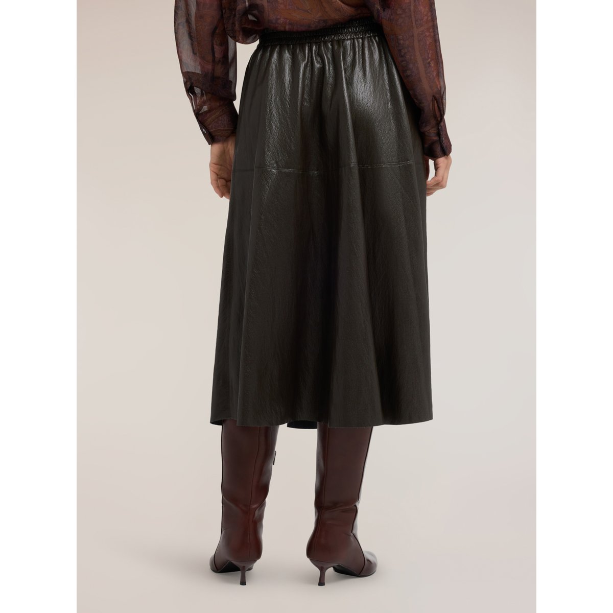 Jupe midi ligne A enduite marron, MOTIVI