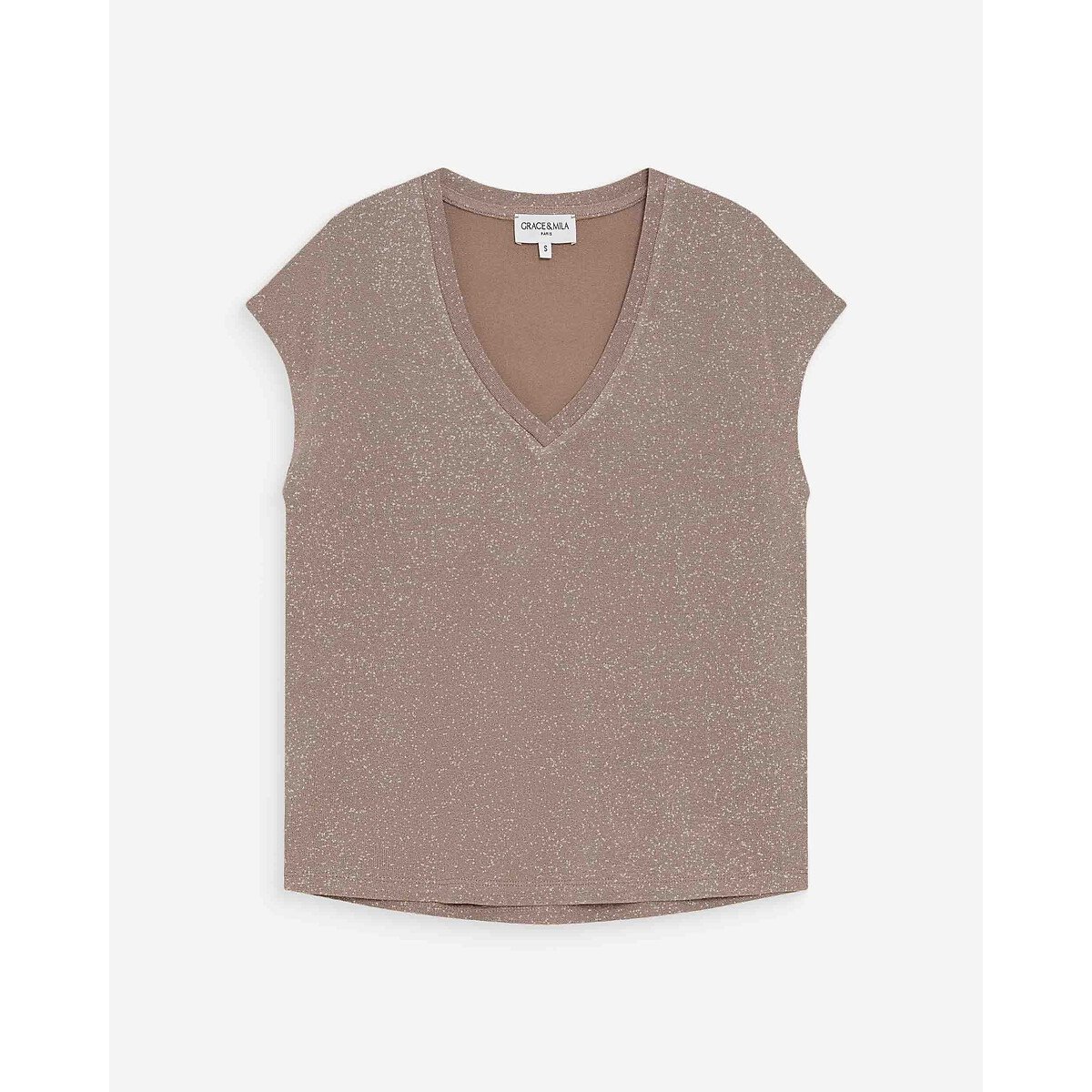 Lurex T-shirt met V-hals VALSONS beige , GRACE & MILA