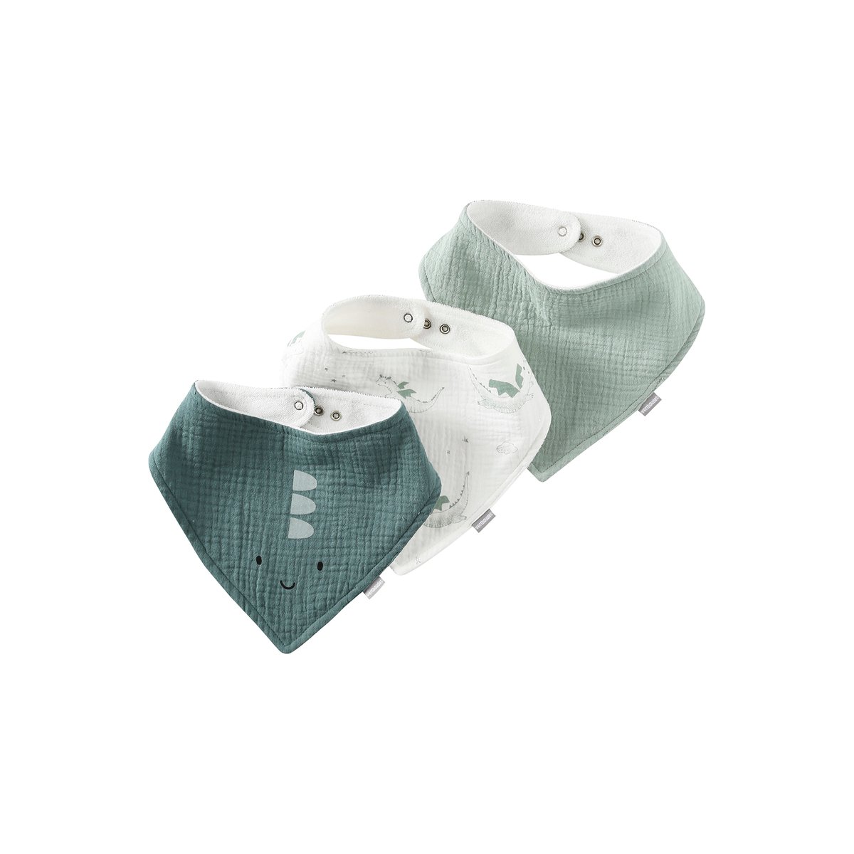 Lot de 3 bavoirs bandanas en gaze de coton broceliande, VERTBAUDET