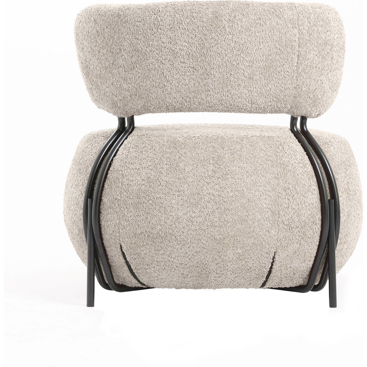 Fauteuil en tissu bouclette style art déco blanc bouclé et noir profond, RECOLLECTION