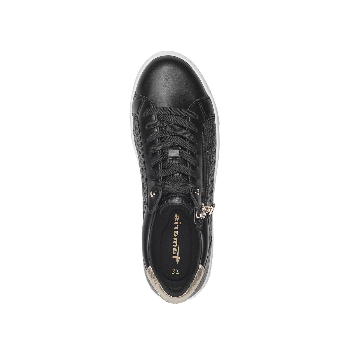 Sneakers met rits zwart/verguld, TAMARIS