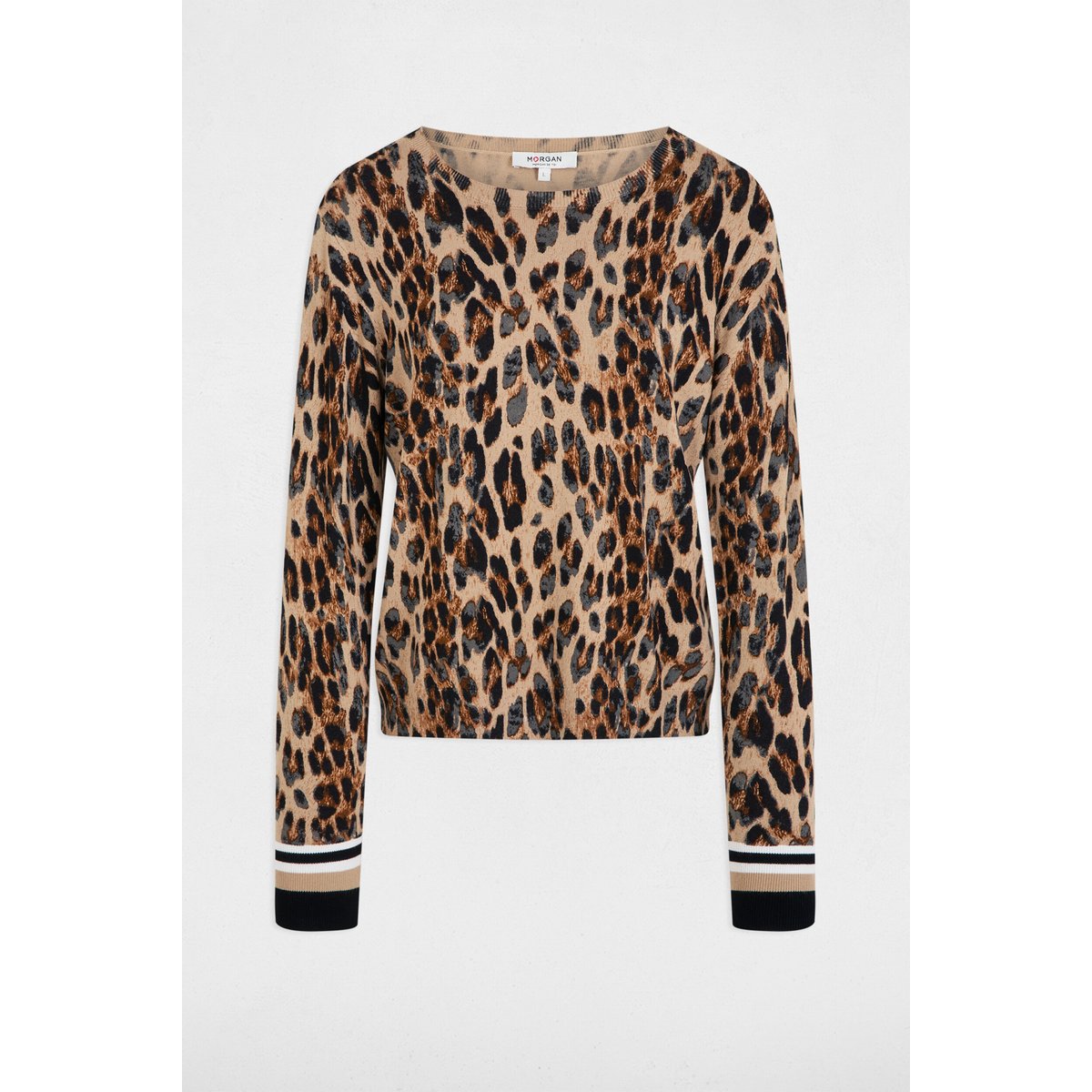 Pull col rond imprimé léopard multicolore, MORGAN