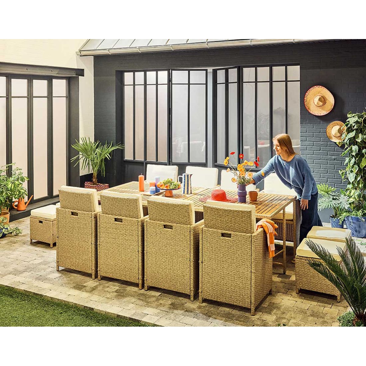 Salon de jardin encastrable 12 places, CUBA beige, BEST MOBILIER