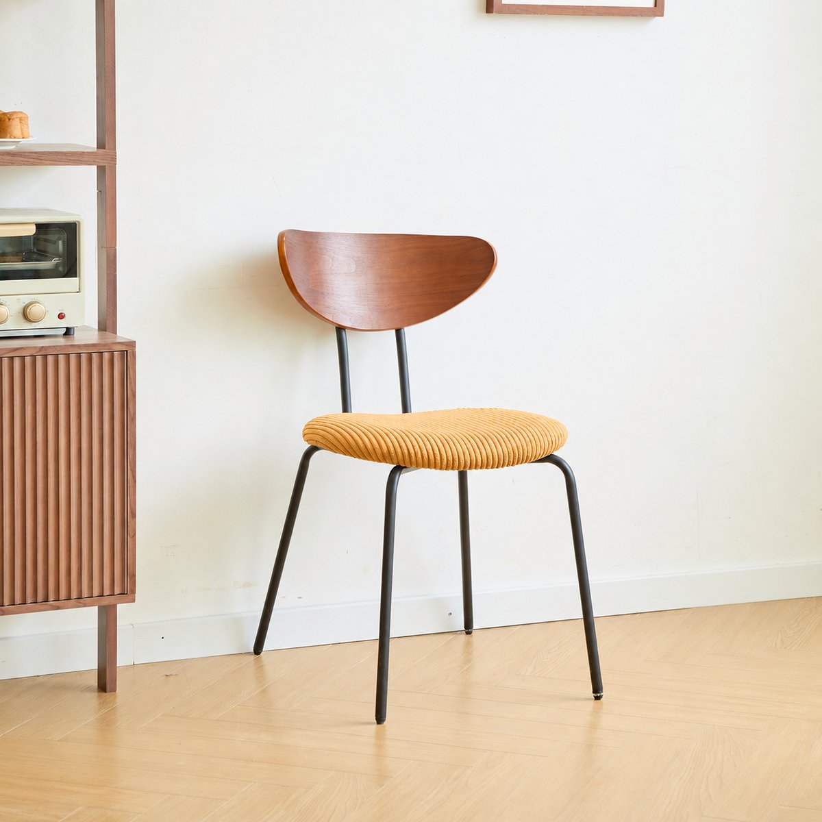 Lot de 2 chaises de salle à manger en bois, métal et tissu, NIBE jaune moutarde, NORDLYS
