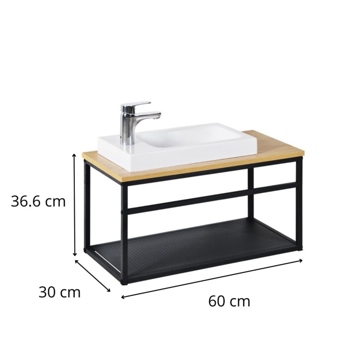 Meuble lave-mains grande largeur avec vasque résine 60cm WILO vasque blanche, MOB IN