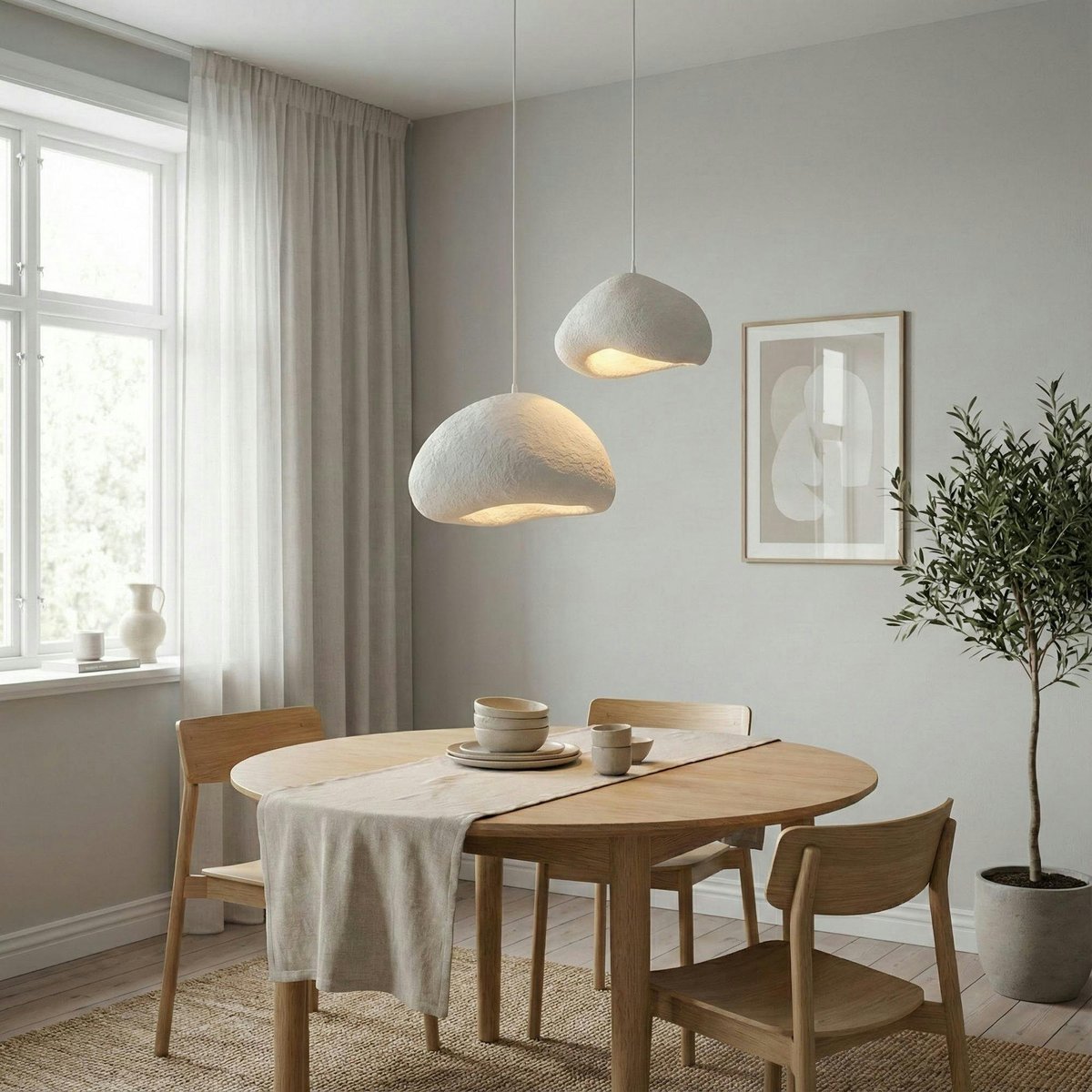 Suspension blanche design organique 2 abat-jour 70 cm NOXIS blanc, PIER IMPORT