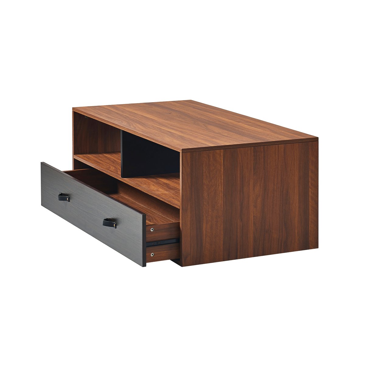 Table Basse Salon Bois Poignée Cuir PU HENRY marron, TEAMSON HOME