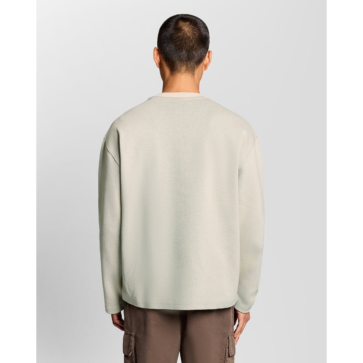 Sweat-shirt col rond jacquard en relief blanc mastic, LYLE & SCOTT