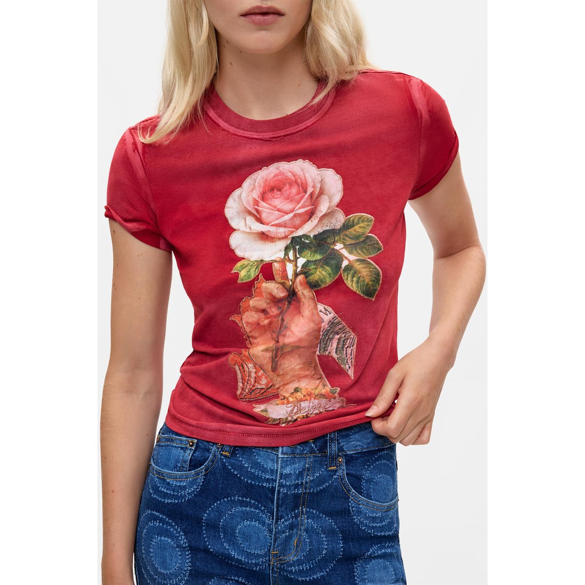 T-shirt imprimé rouge, DESIGUAL