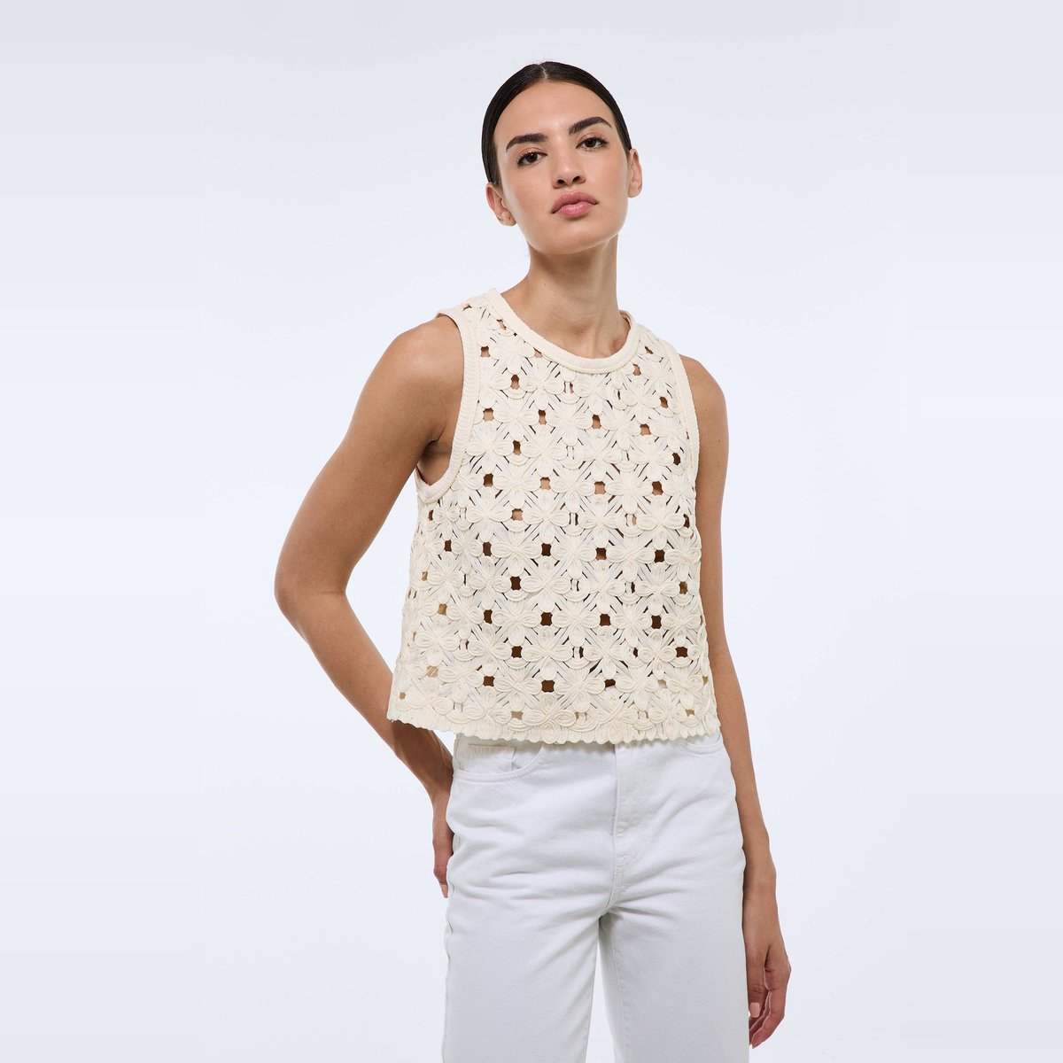 Top sans manches brodé winter white, MONOPRIX