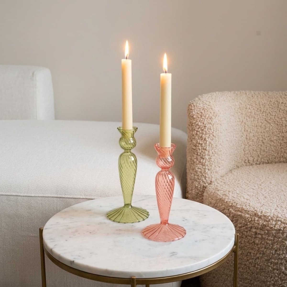 Bougeoir en verre 18cm rose, DECOSTAR