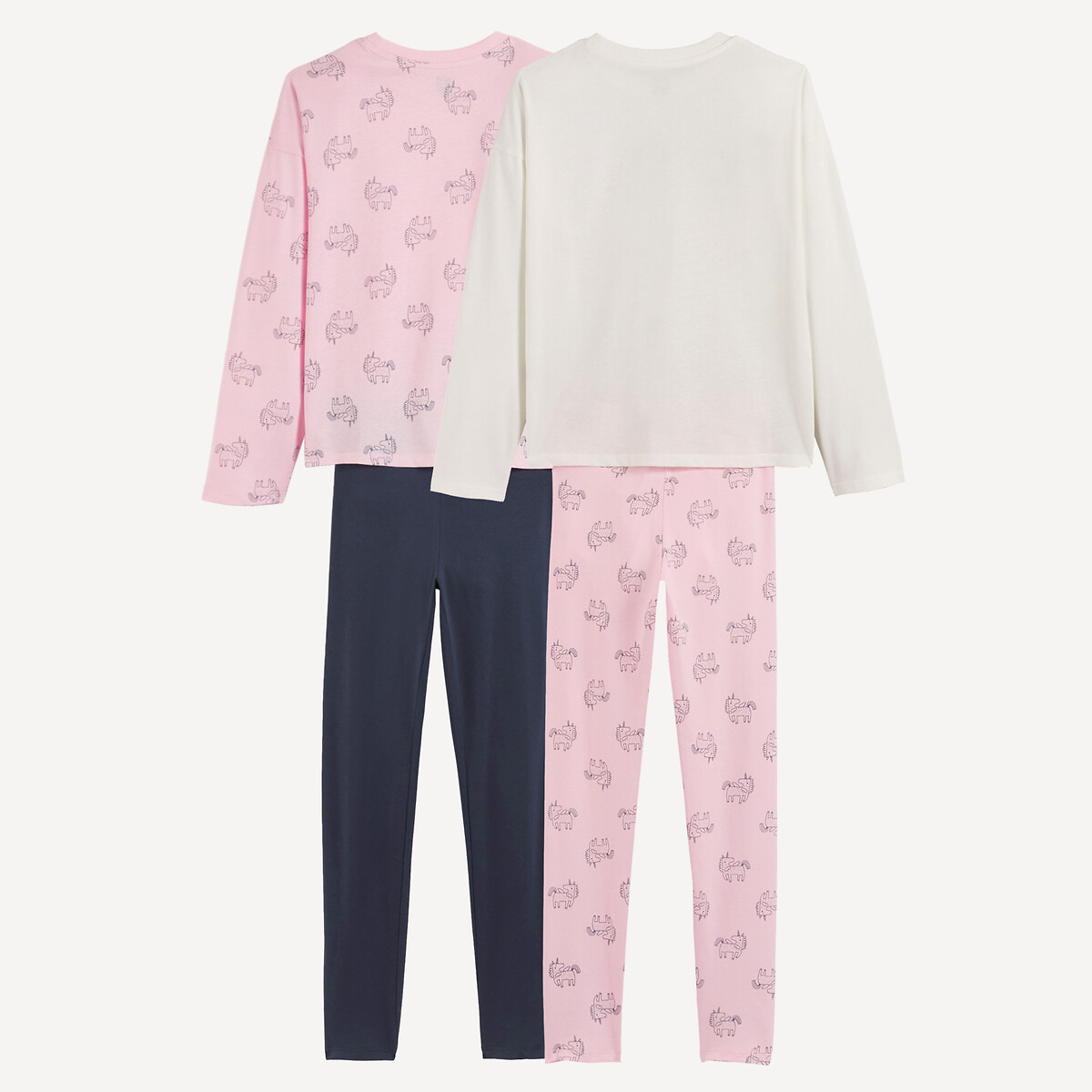 Lot de 2 pyjamas licorne, en coton rose + marine + blanc, LA REDOUTE COLLECTIONS