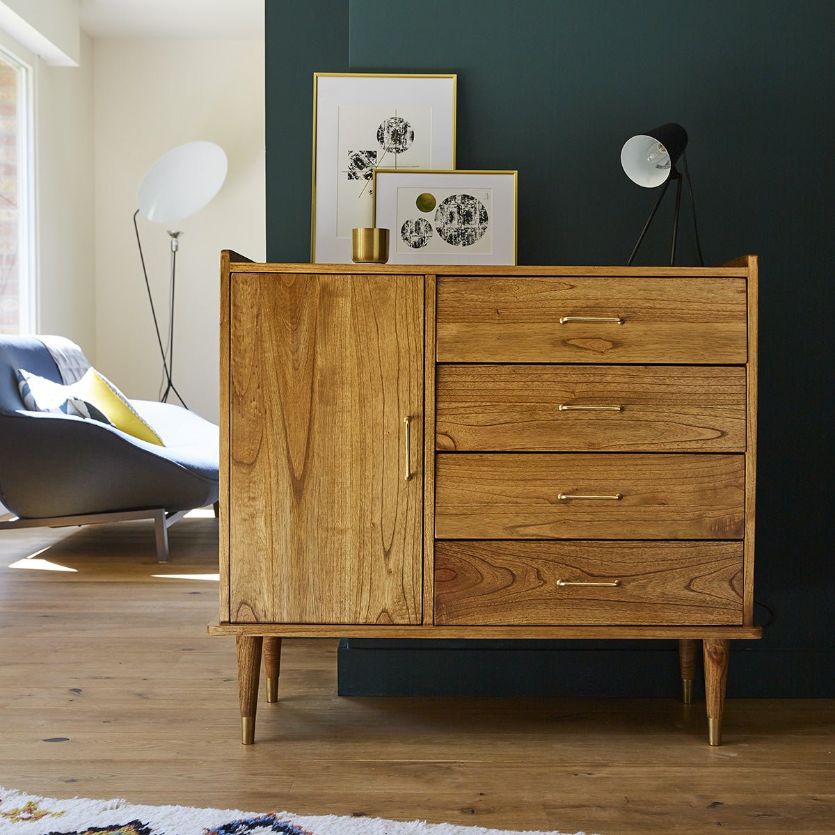 Buffet en bois massif 1 porte et 4 tiroirs PIA naturel, BERAH GETAH