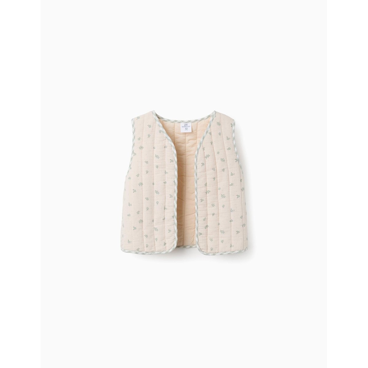 Gilet rembourré en coton à motif vert clair, ZIPPY
