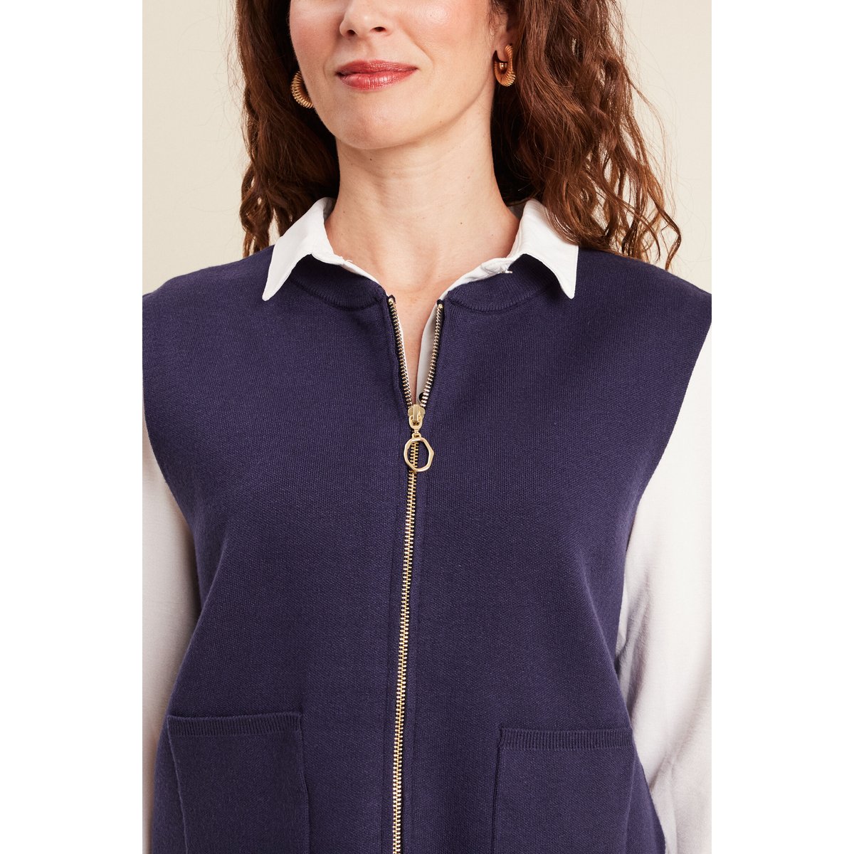 Gilet droit court sans manches bleu marine, BREAL