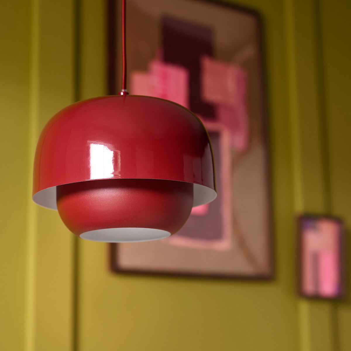Lampada a sospensione in ferro colorato Ø21,4 cm, Kinoko bordeaux , LA REDOUTE INTERIEURS