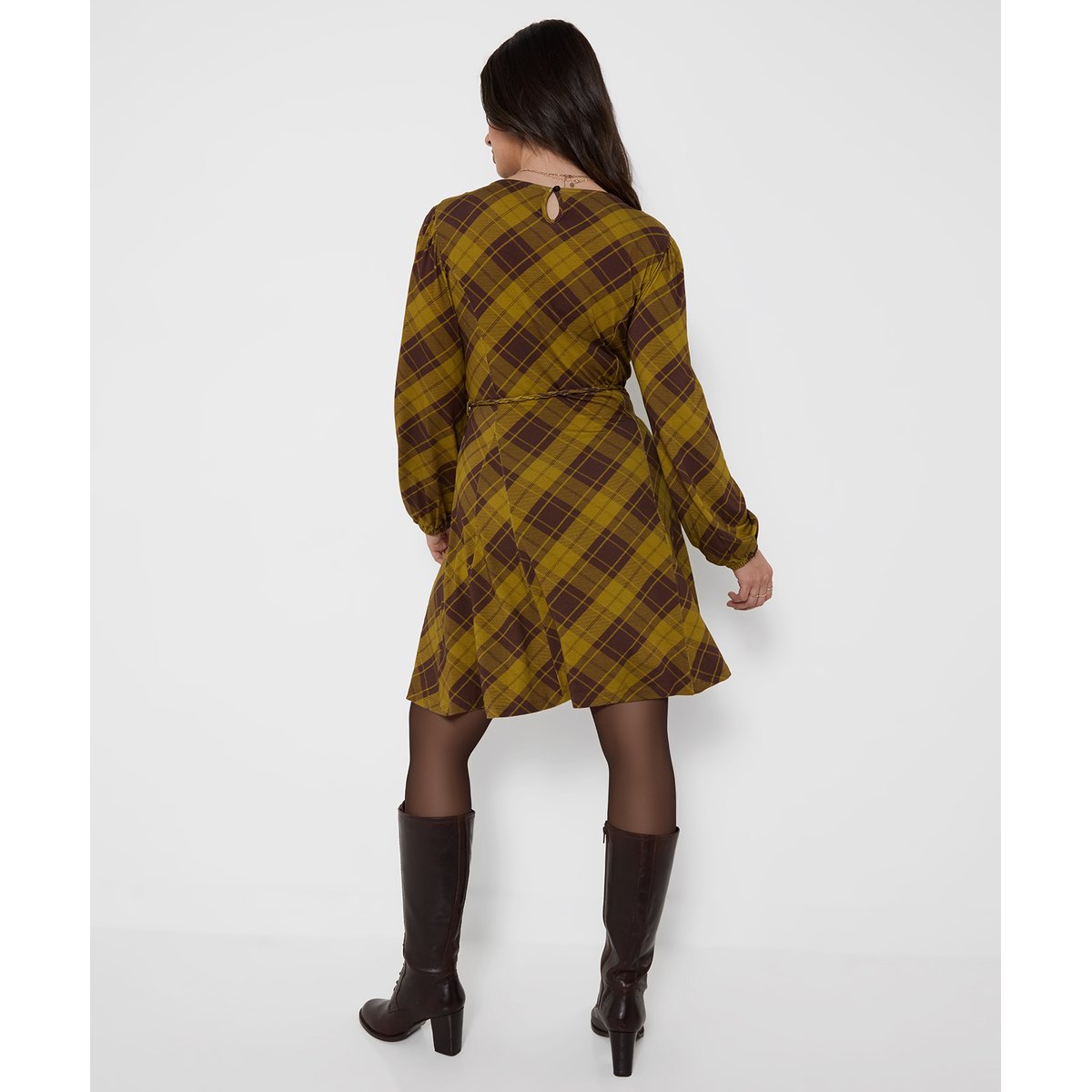 Robe Courte en Jersey à Carreaux Tradition marron, JOE BROWNS