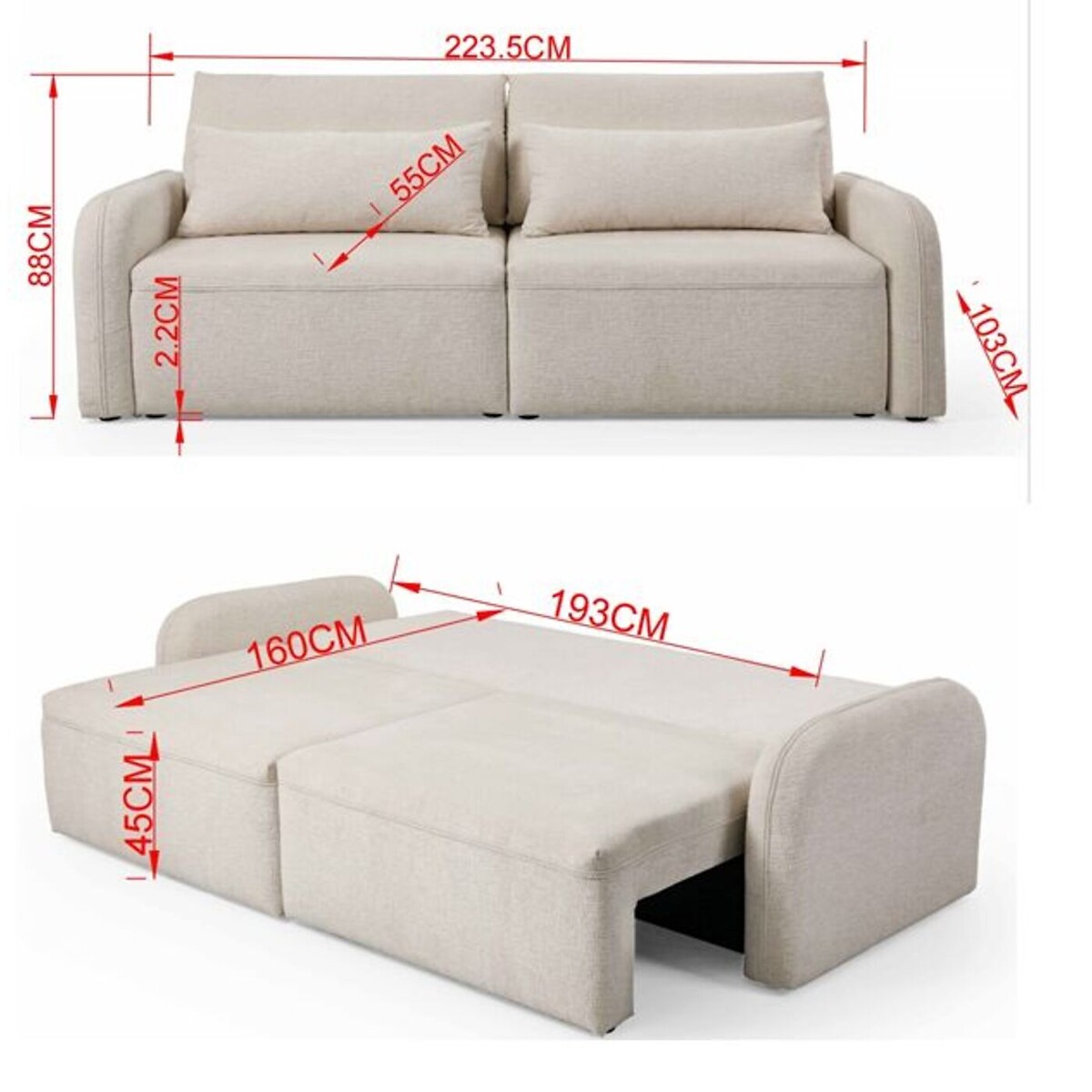Canapé lit Fridolin 224cm beige, KARE DESIGN