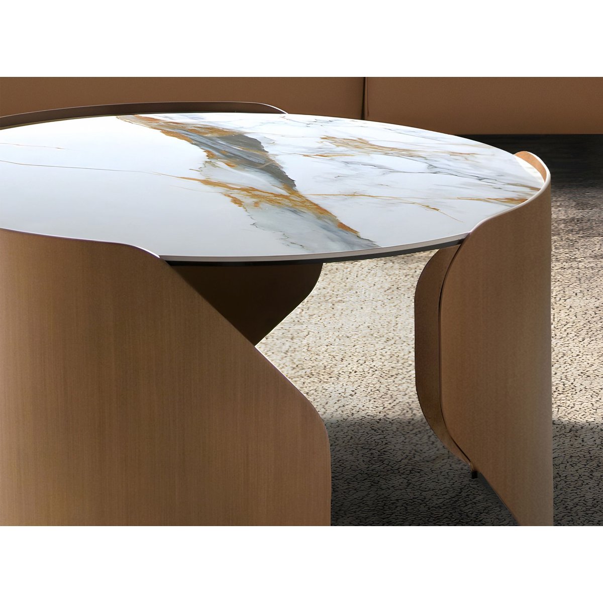 Table basse ronde en marbre porcelainé et acier blanc | bronze, ANGEL CERDA