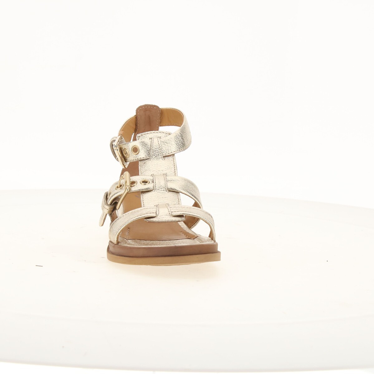 Sandales compensées en cuir doré, MJUS