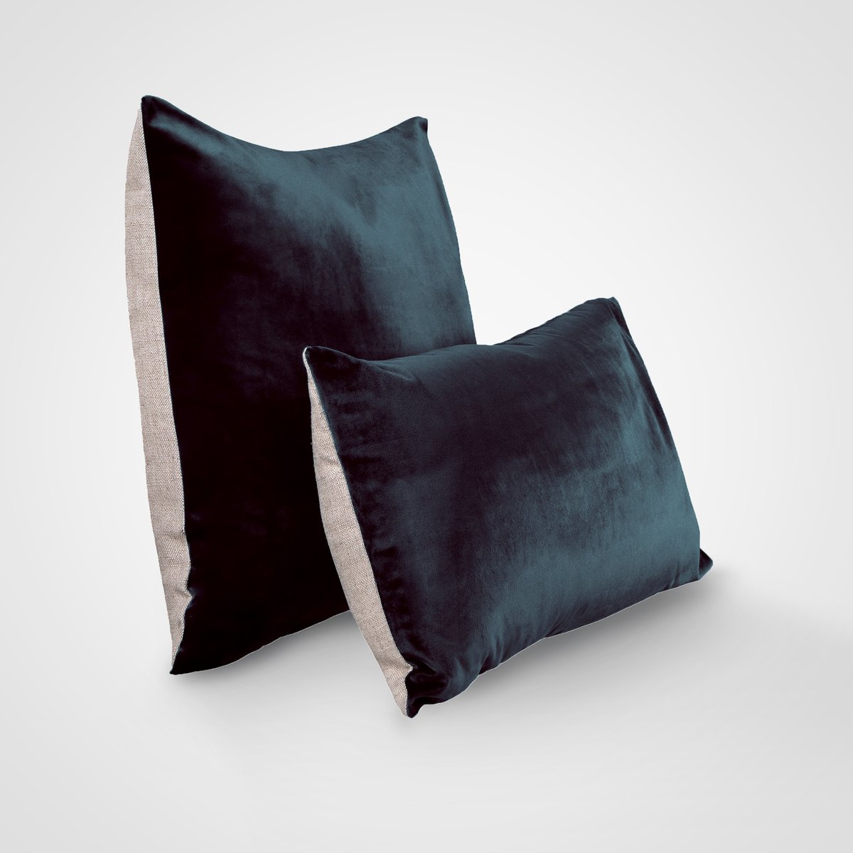 Housse de coussin velours et lin, DOUCEUR VELOURS bleu nuit, BLANC CERISE