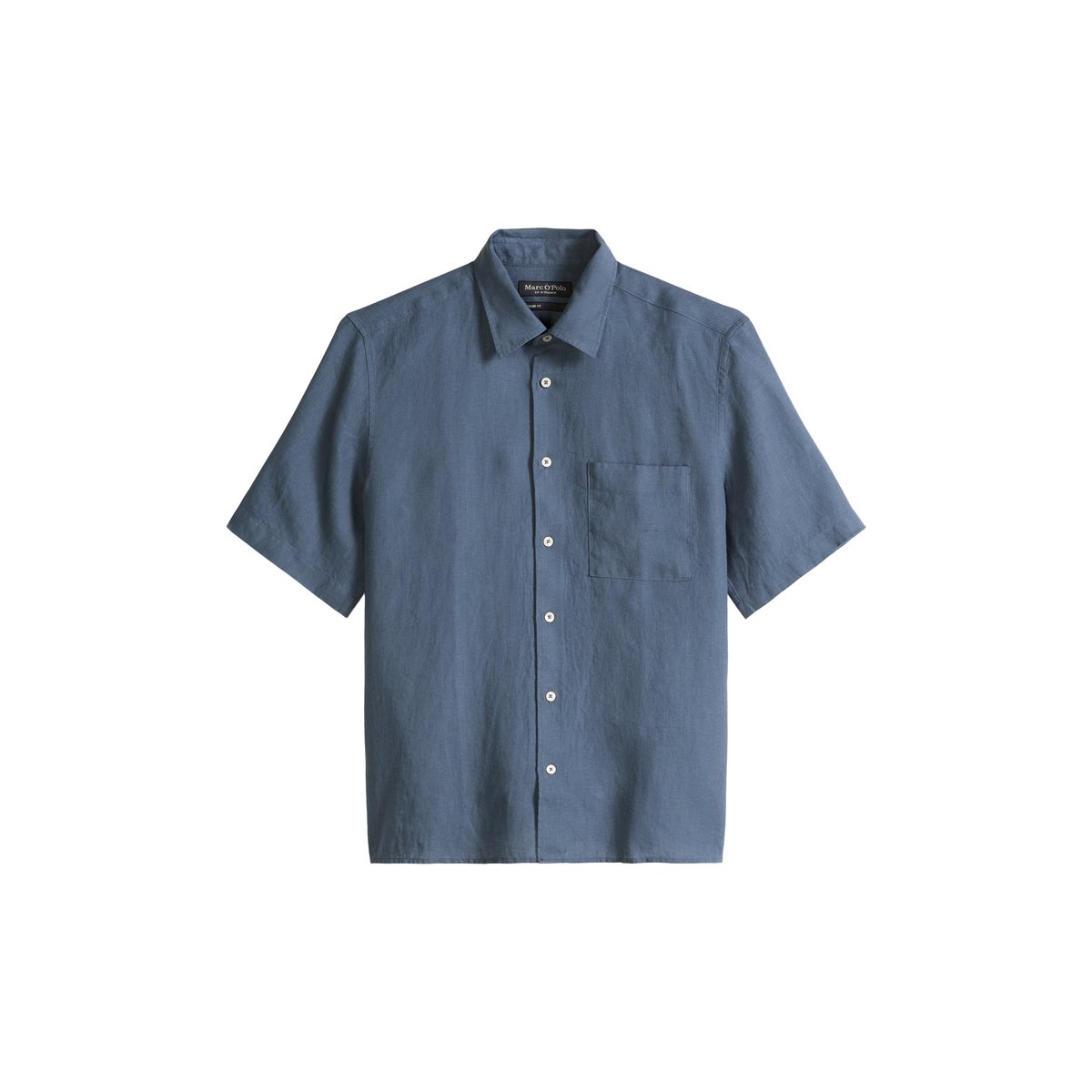Chemise à manches courtes regular en pur lin bleu moyen, MARC O'POLO