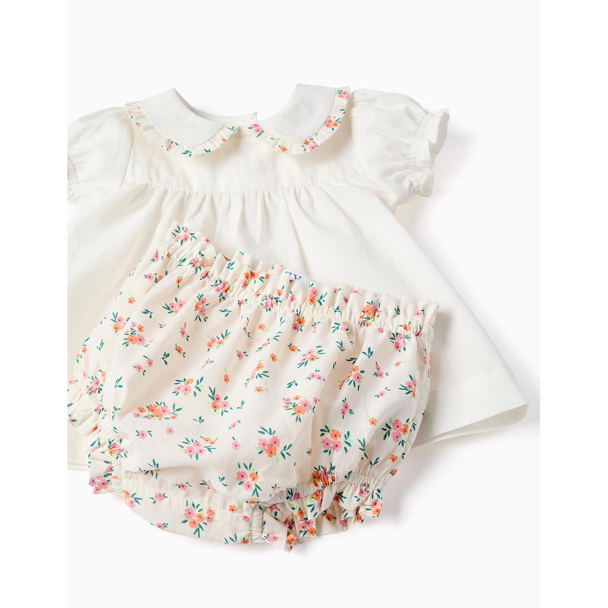 Blouse et bloomer en coton avec volants beige clair, ZIPPY