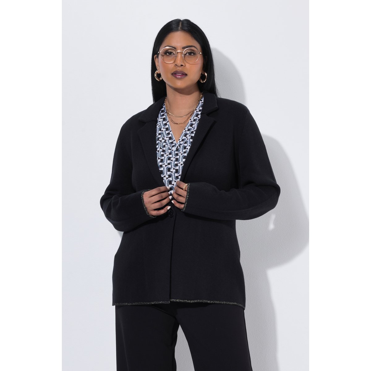 Blazer en maille, liserés scintillants noir, ULLA POPKEN