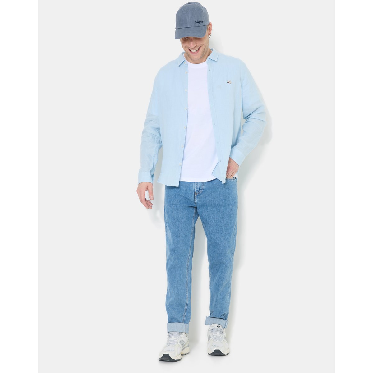 Chemise en lin LINO manches longues bleu ciel, CHEVIGNON