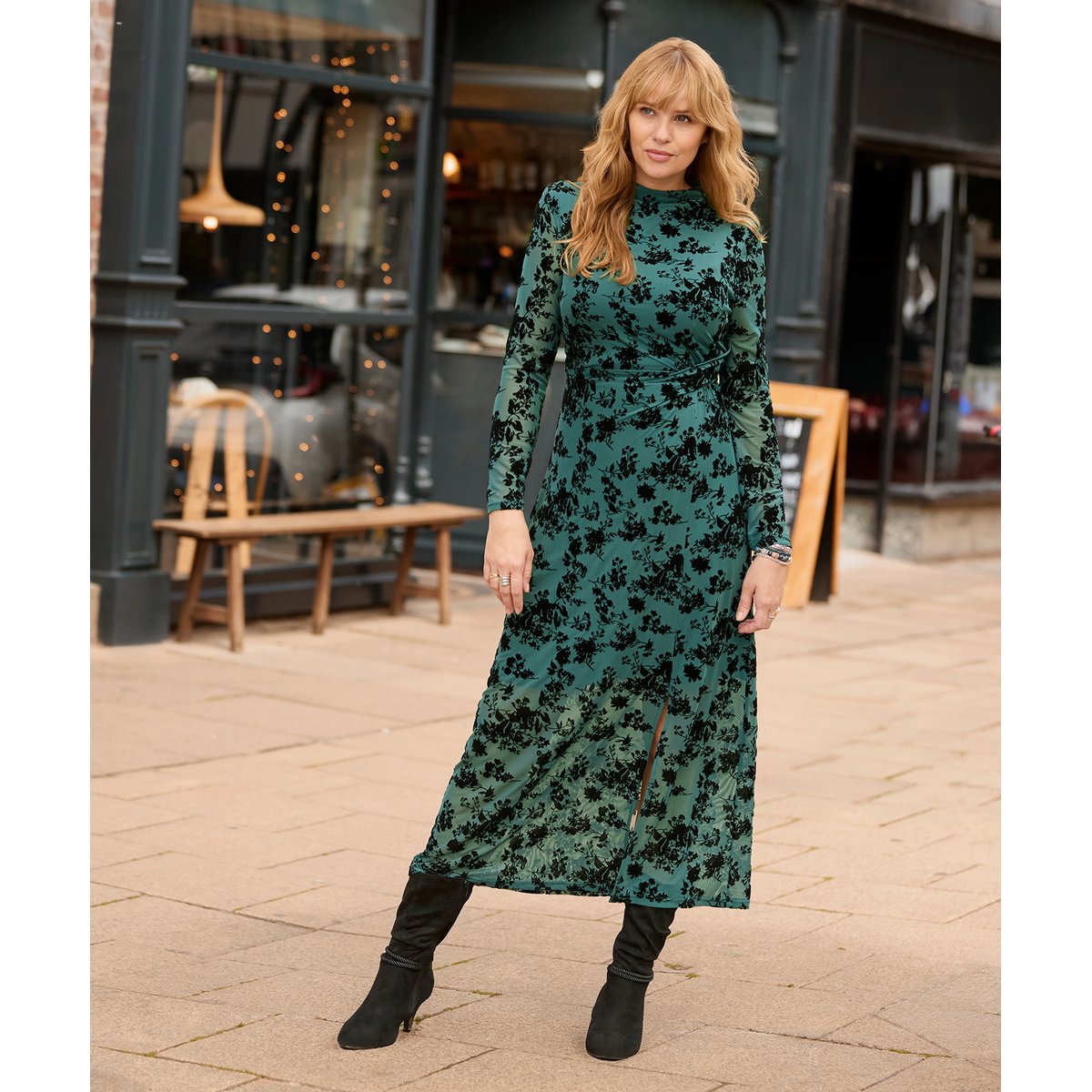 Robe Longue Floquée à Drapé Devant Hazel vert, JOE BROWNS