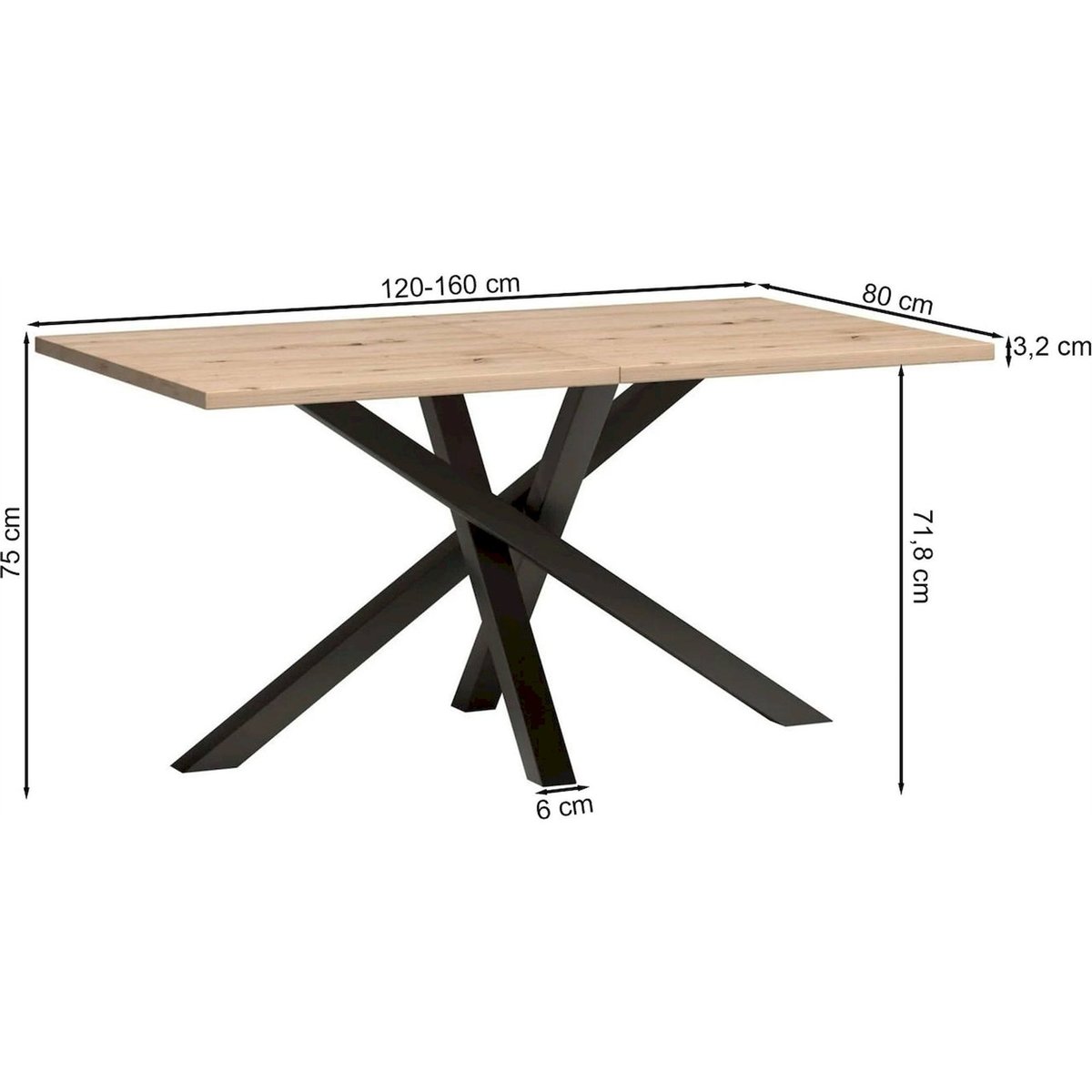 Table à manger extensible collection CALI chêne artisan et noir, RECOLLECTION