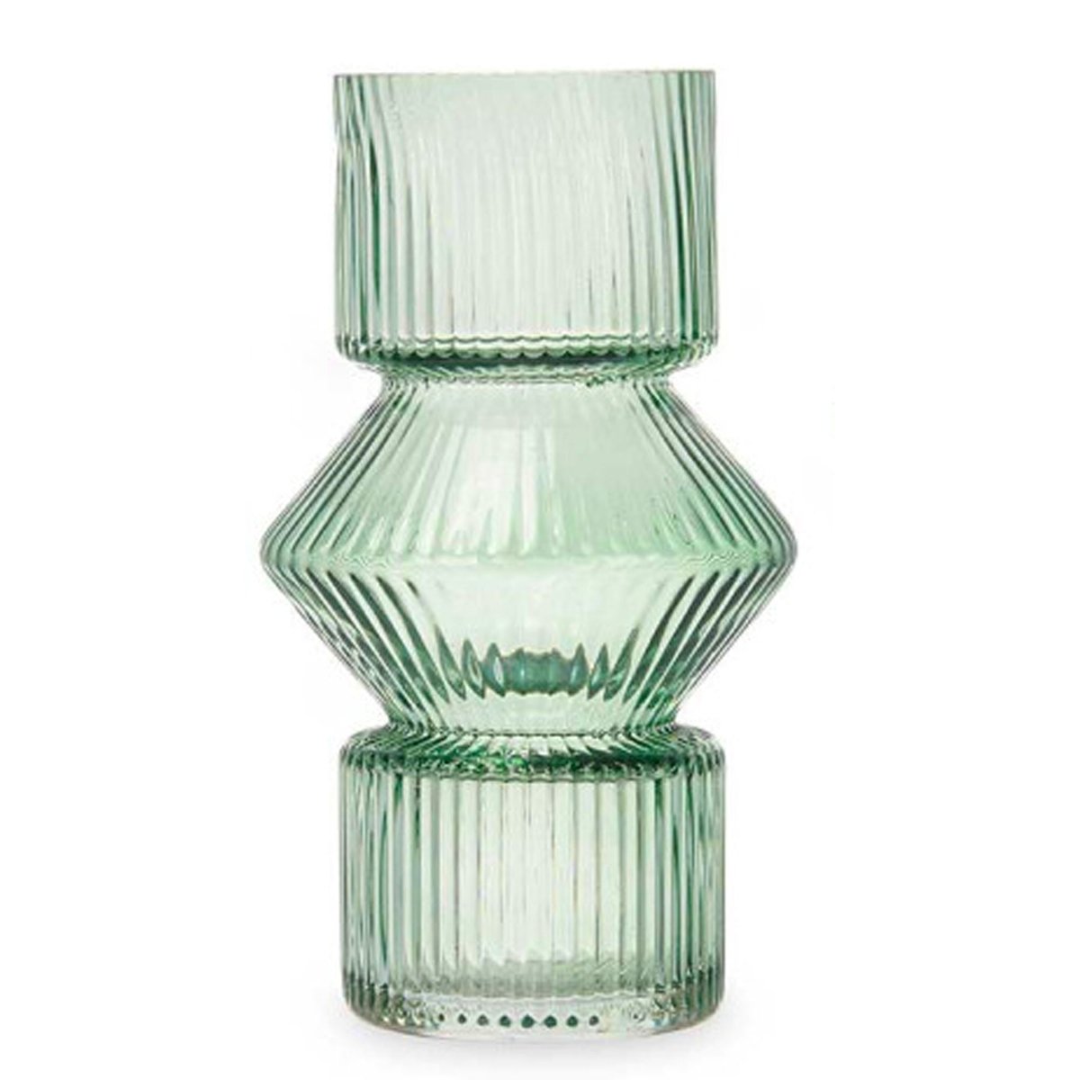 Vase design en verre strié vert 10.5x10.5x17.5cm vert, WADIGA