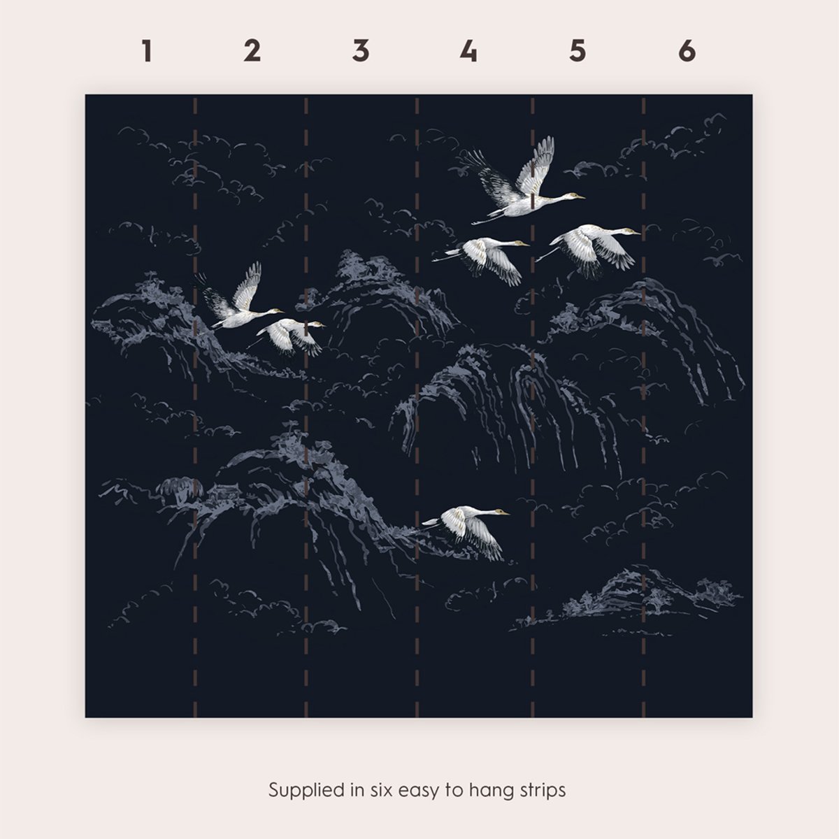 Papier peint panoramique Oiseaux Grues Animalia bleu, LAURA ASHLEY