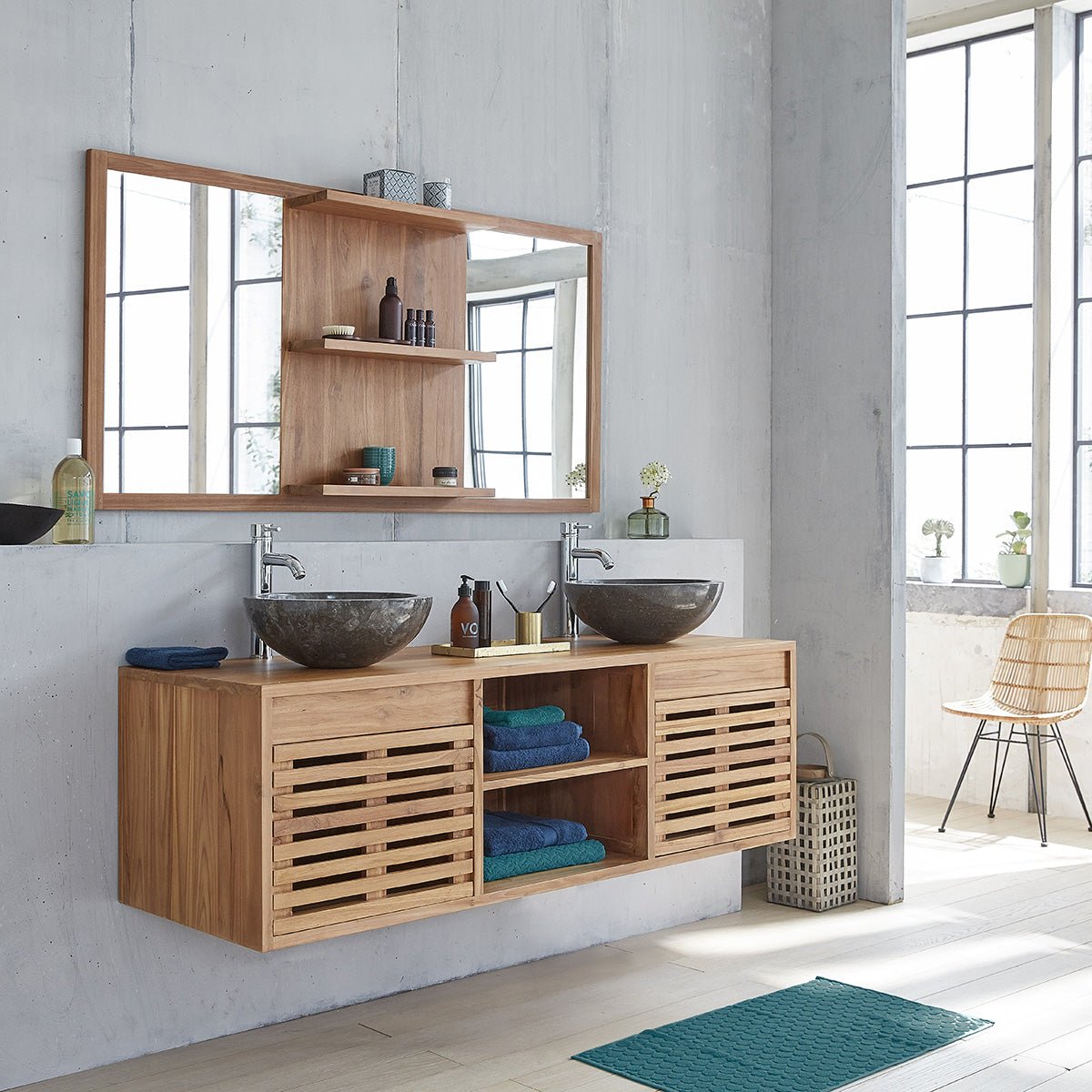 Meuble de salle de bain en teck massif 160 cm RIO naturel, BERAH GETAH