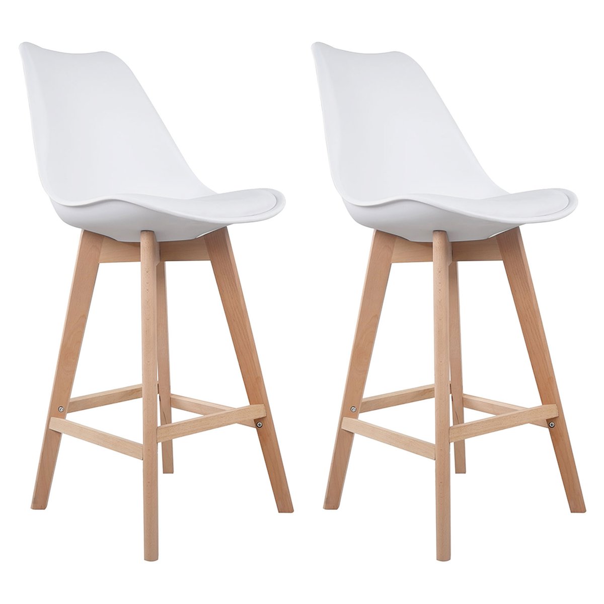 Lot de 2 tabourets scandinaves, SVEN blanc, naturel, HAPPY GARDEN