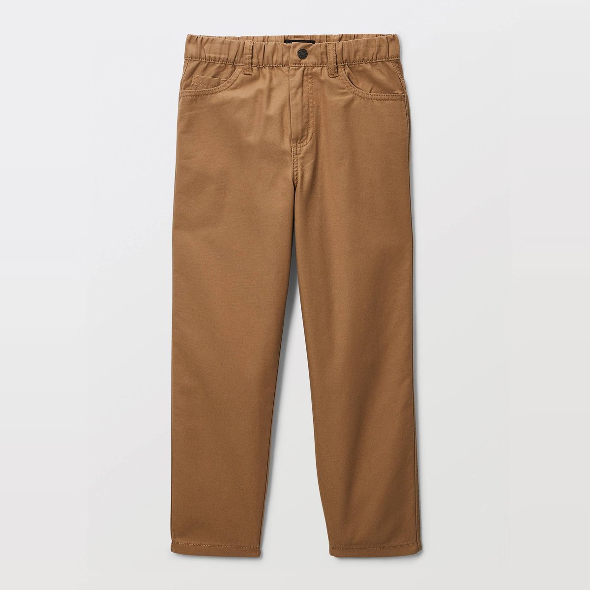 Pantalon droit élastiqué uni en coton gabardine, MONOPRIX