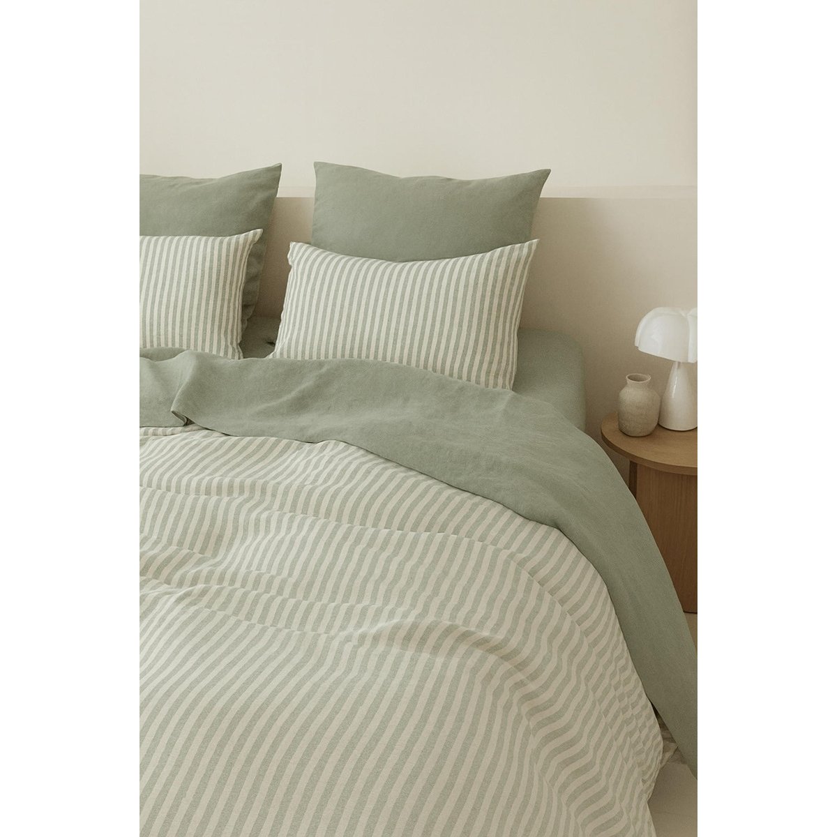 Parure + taies 65x65 coton lavé LUNAR vert céladon, FEBRONIE