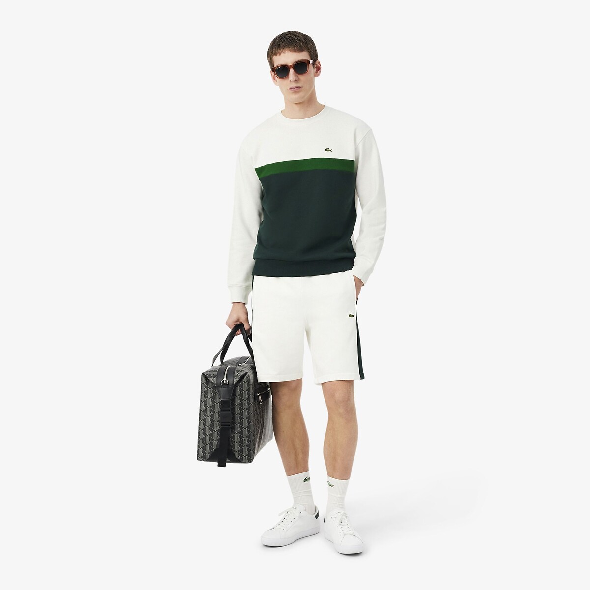 Sweatshirt aus Molton, Colorblocking cremeweiss/grün, LACOSTE