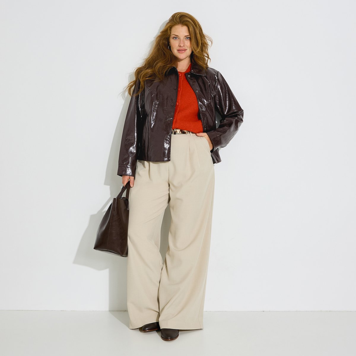 Blouson effet verni marron chocolat, GRAIN DE MALICE