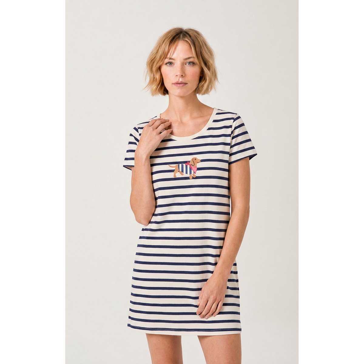 Chemise de nuit en jersey de coton à rayures Tobbie ciel, ARTHUR