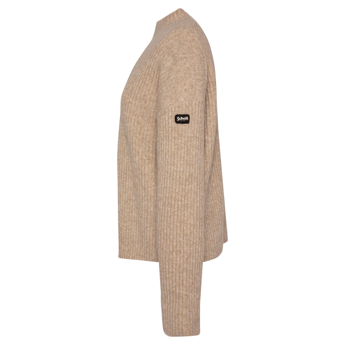 Pull col montant en maille côtelée camel, SCHOTT