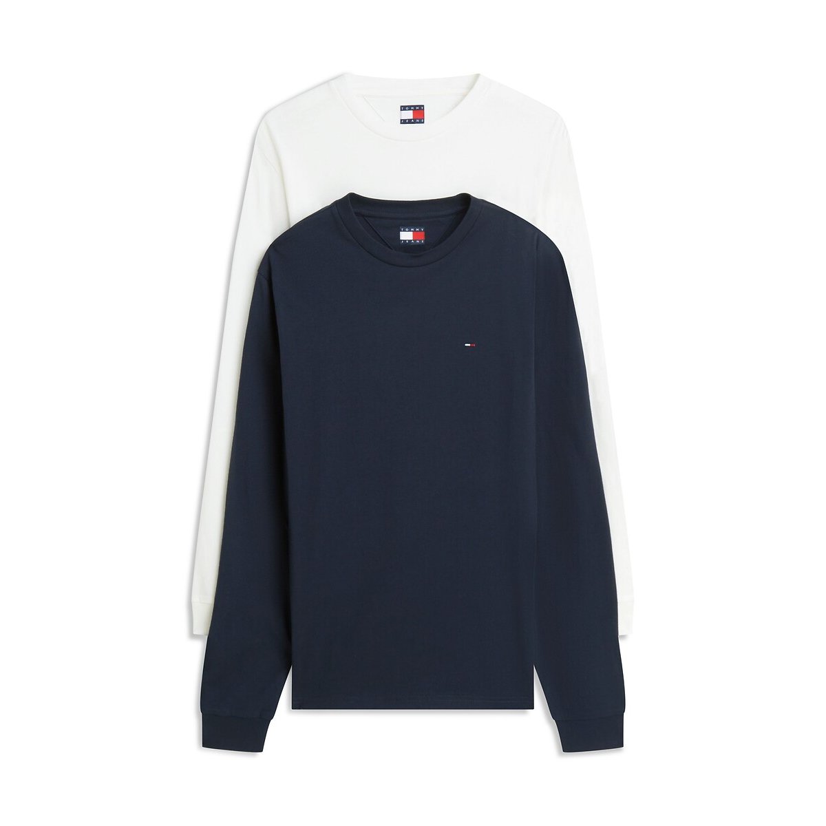 Pack of 2 Long Sleeve Slim Fit T-Shirts ecru + blue, TOMMY JEANS