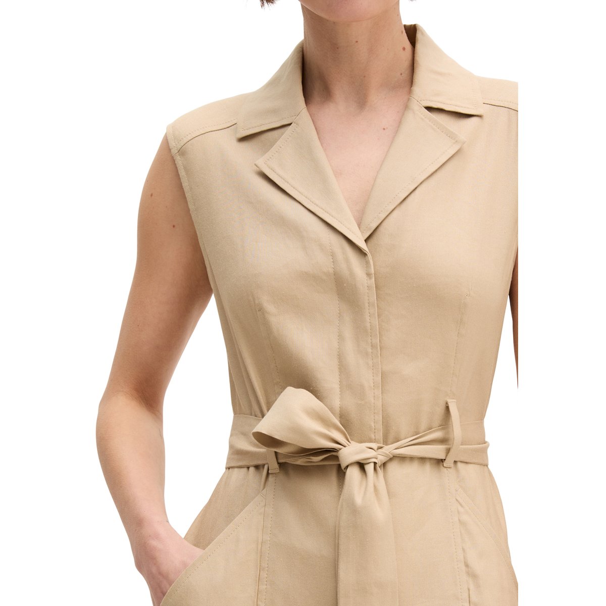 Robe sans manches regular en viscose-lin stretch beige, MARC O'POLO