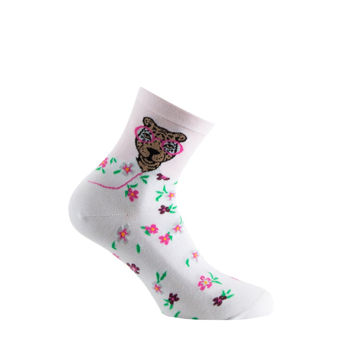 Coffret de 2 paires de socquettes Femme Fantaisie Coton majoritaire blanc rose, KINDY