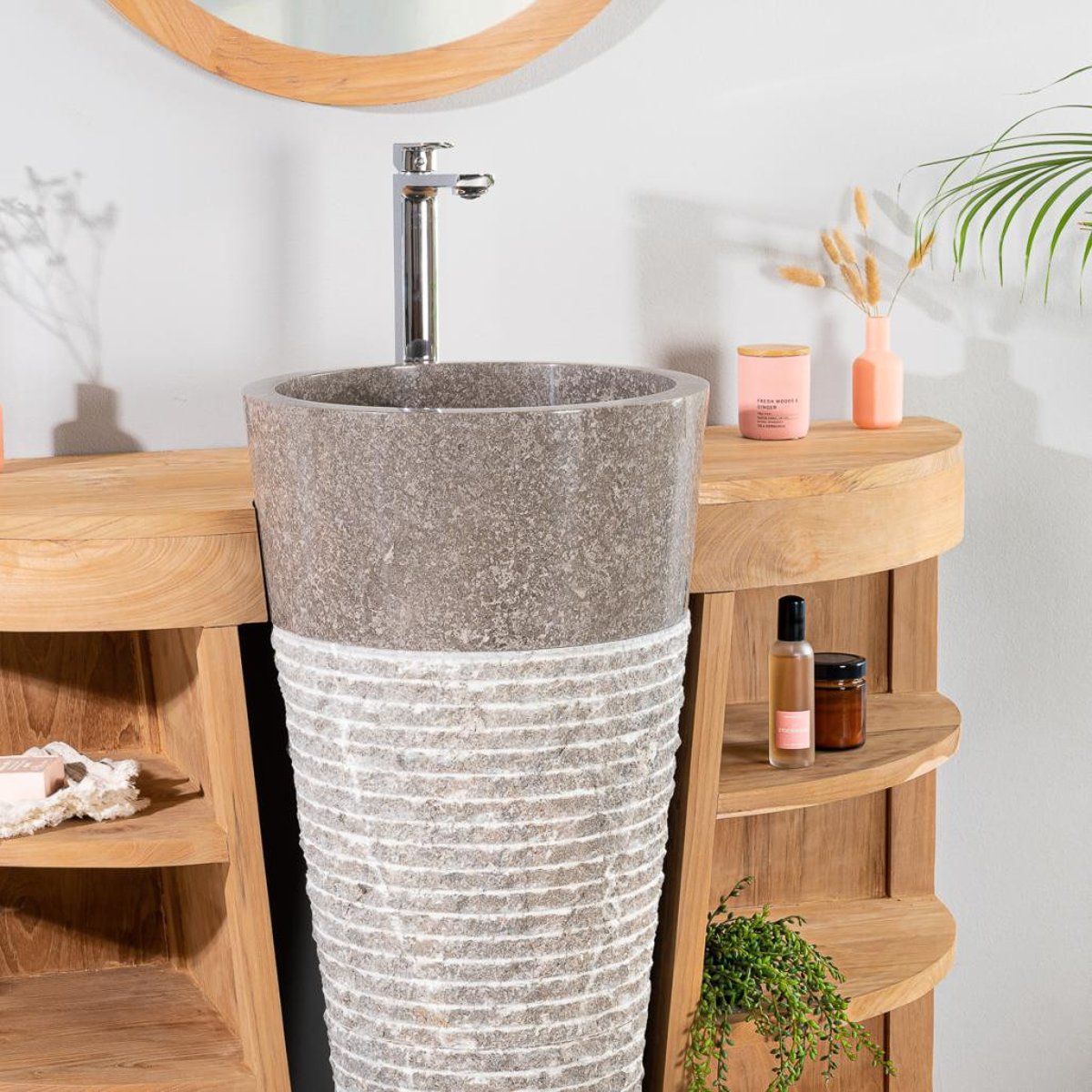 Meuble sous vasque en teck rectangle + vasque 120cm FLORENCE gris, WANDA COLLECTION