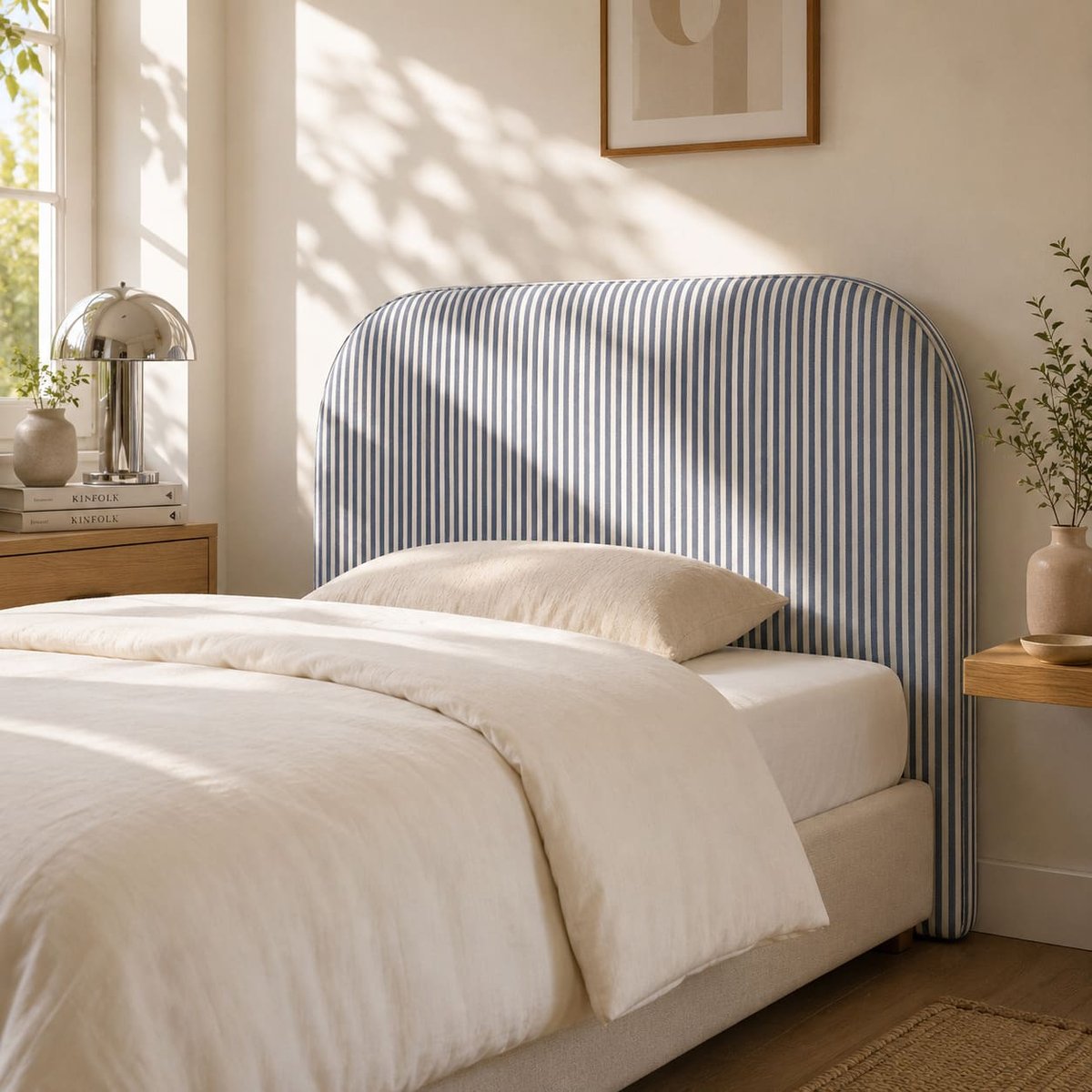 Tête de lit en tissu LOUISON bleu et blanc, SORELH