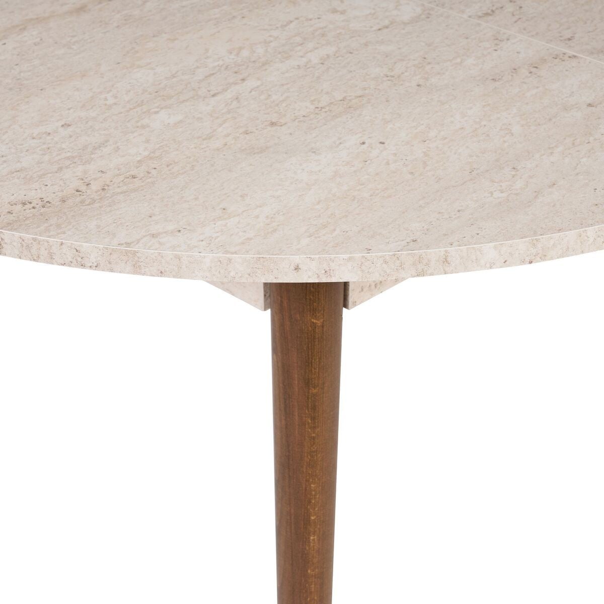 Table à manger ronde extensible KLARA travertin/ noyer, CALICOSY